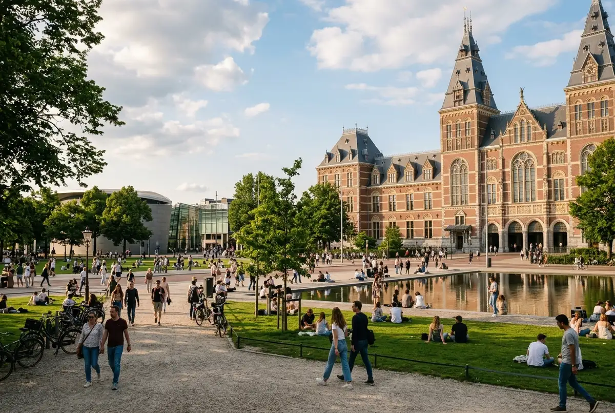 Museumplein in Amsterdam, home to the museums covered by every amsterdam museum pass