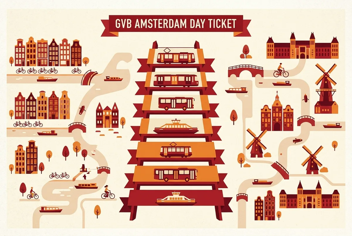 infographie du reseau tram metro et ferry couvert par le pass transport amsterdam