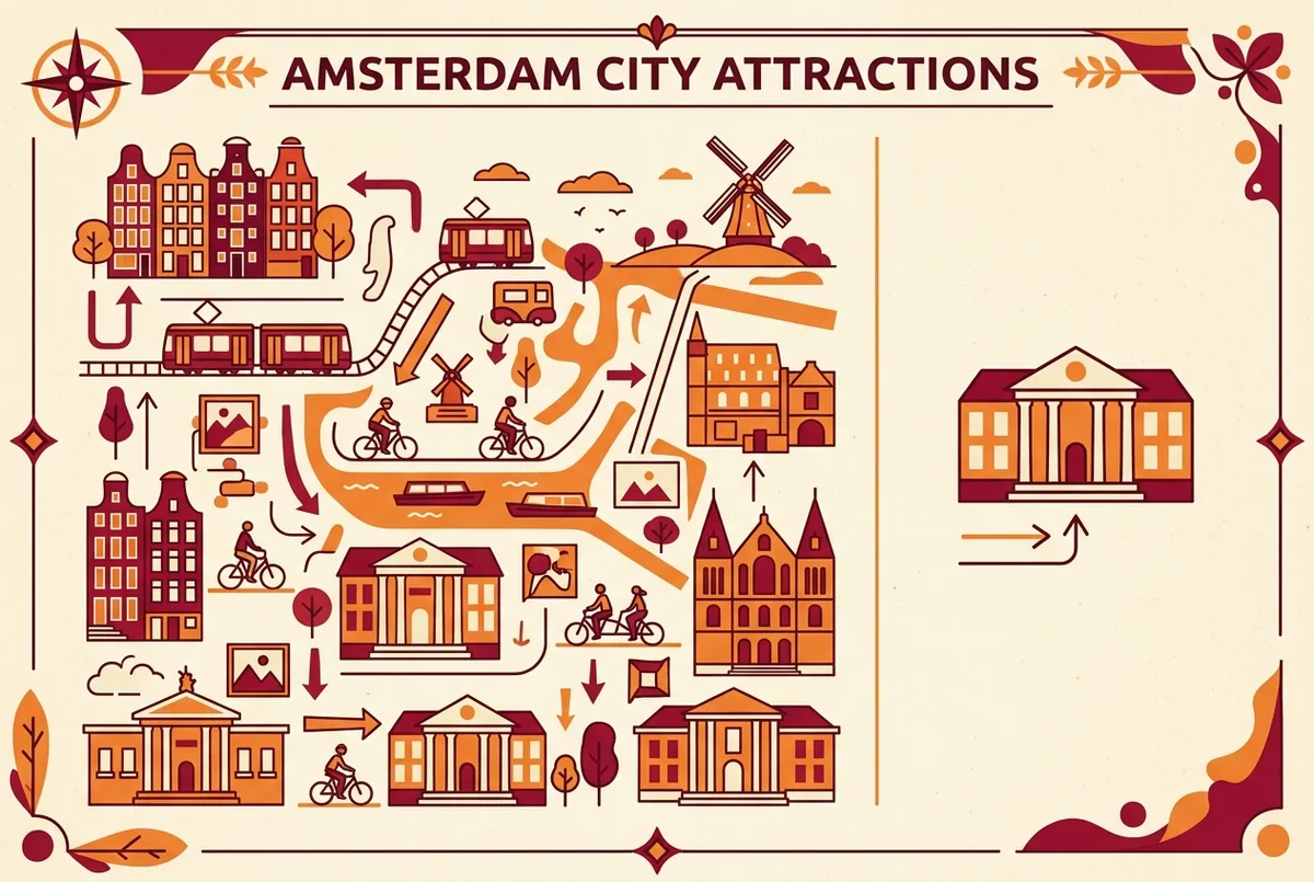 infographie simple separant les attractions incluses dans la city card d un cote et le billet independant van gogh museum i amsterdam city card de l autre, etiquettes generiques