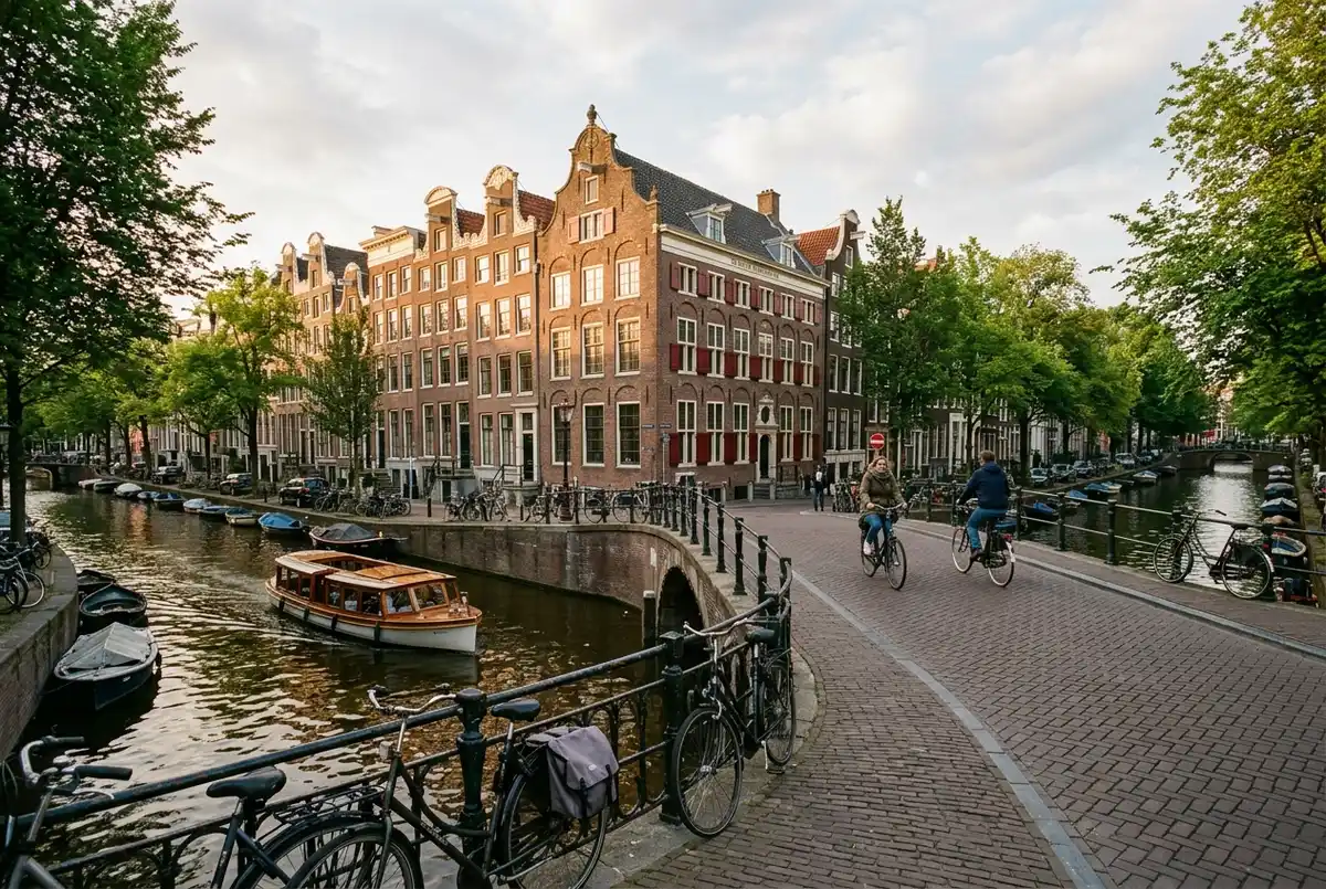 Amsterdam canal house district near the Rembrandt House, the subject of the rembrandt card amsterdam search