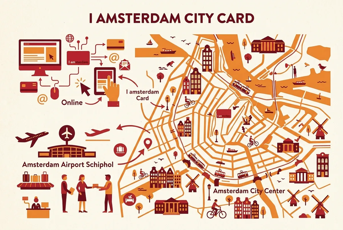 comparaison visuelle des trois points d achat amsterdam city card aeroport, en ligne et en ville